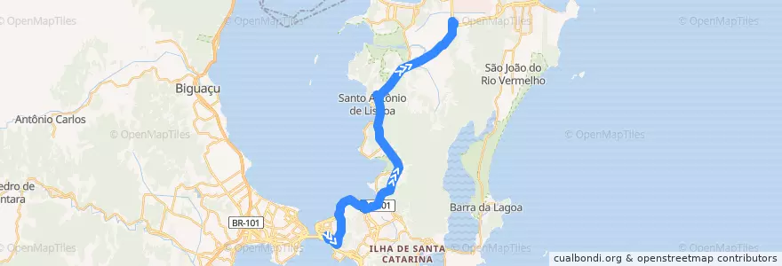 Mapa del recorrido Ônibus 221: Canasvieiras via Mauro Ramos, TICEN => TICAN de la línea  en Florianópolis.