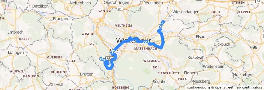 Mapa del recorrido Bus 5: Dättnau → Technorama de la línea  en Winterthur.