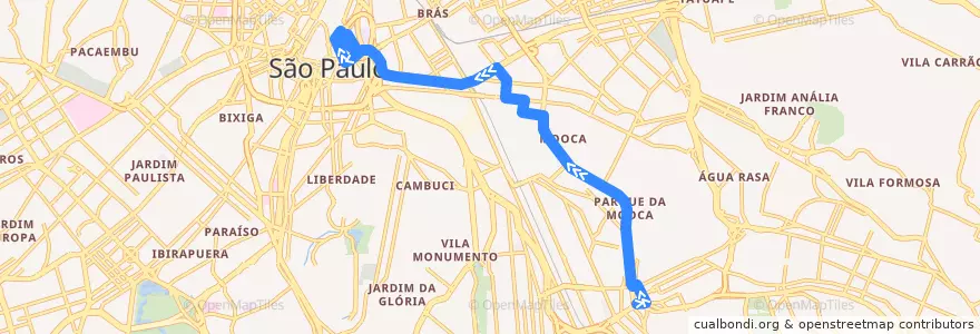 Mapa del recorrido 3160-10 Term. Pq. D. Pedro II de la línea  en São Paulo.