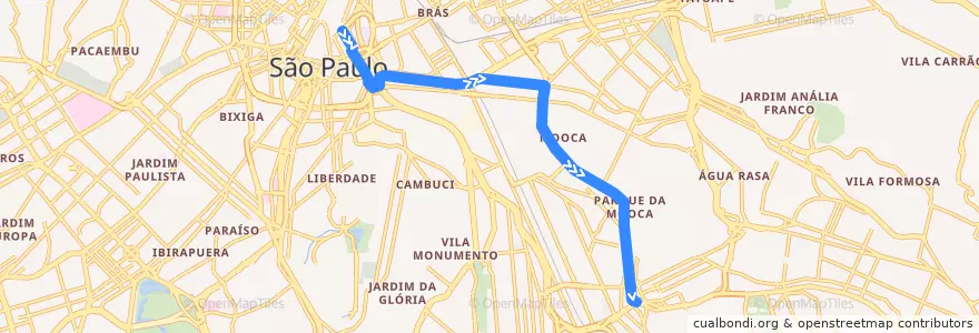 Mapa del recorrido 3160-10 Term. V. Prudente de la línea  en 聖保羅.