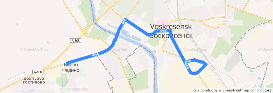 Mapa del recorrido Автобус №10: станция Воскресенск - Федино de la línea  en городской округ Воскресенск.