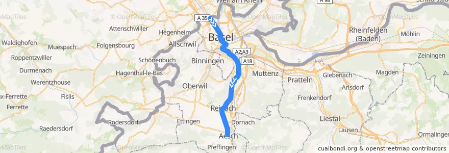 Mapa del recorrido Tram 11: St-Louis => Aesch de la línea  en 瑞士.