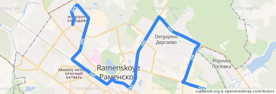 Mapa del recorrido Автобус 1: Раменское (м/р Холодово – ДК "Орбита" – м-н "Дарам") de la línea  en Раменский городской округ.