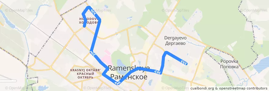 Mapa del recorrido Автобус 9: Раменское (Школа №9 – Пенсионный фонд – Холодово ) de la línea  en Раменский городской округ.