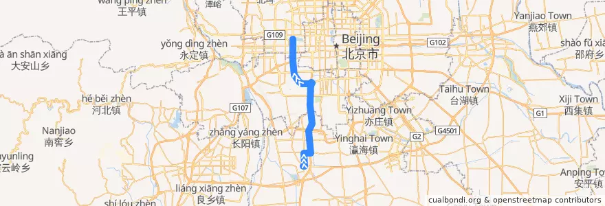 Mapa del recorrido Bus 631快: 黄村火车站 => 清源路东口 => 航天桥南 de la línea  en Pékin.