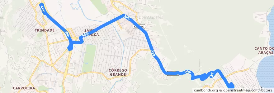 Mapa del recorrido Ônibus 333: TITRI => TILAG de la línea  en Florianópolis.