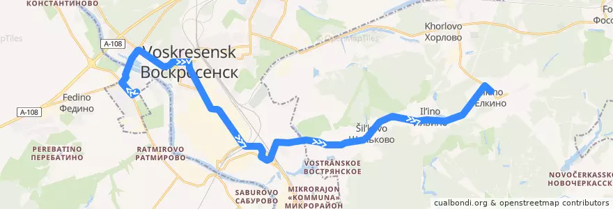Mapa del recorrido Автобус №20: улица Кагана - Ёлкино de la línea  en городской округ Воскресенск.