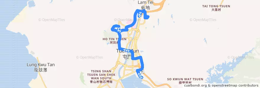 Mapa del recorrido 港鐵巴士K58綫 MTR Bus K58 (青山灣 Castle Peak Bay → 富泰 Fu Tai) de la línea  en 屯門區 Tuen Mun District.