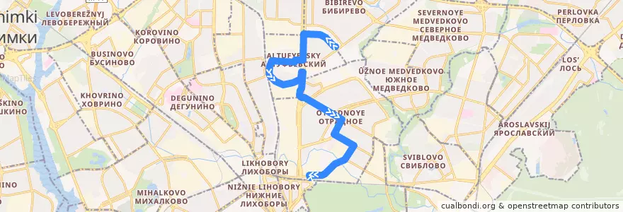 Mapa del recorrido Автобус №637: метро "Бибирево" - метро "Владыкино" de la línea  en North-Eastern Administrative Okrug.