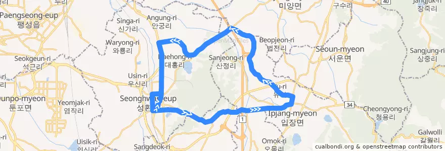 Mapa del recorrido 천안 시내버스 160 de la línea  en 서북구.