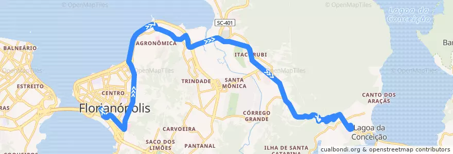 Mapa del recorrido Ônibus 330: Lagoa da Conceição, TICEN => TILAG de la línea  en 플로리아노폴리스.