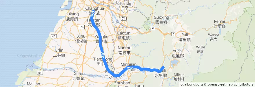 Mapa del recorrido 區間 2703 彰化->車埕 de la línea  en Province de Taïwan.