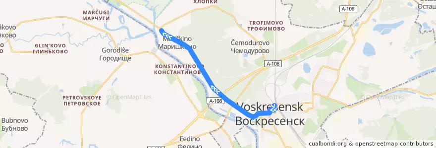 Mapa del recorrido Автобус №33: Автостанция Воскресенск - Маришкино de la línea  en городской округ Воскресенск.
