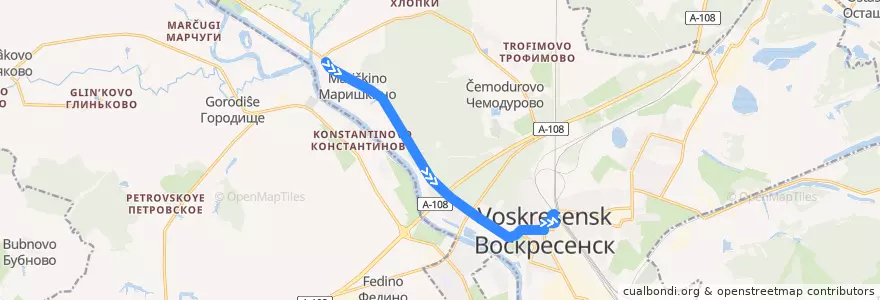 Mapa del recorrido Автобус №33: Маришкино - Автостанция Воскресенск de la línea  en городской округ Воскресенск.