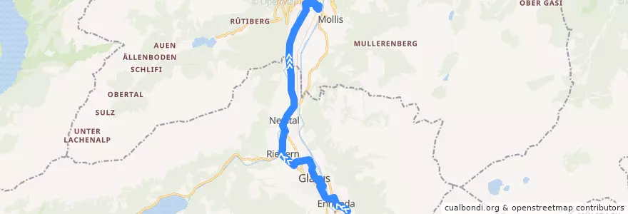 Mapa del recorrido Bus 501: Ennenda, Seilbahn => Näfels-Mollis, Bahnhof de la línea  en Glarona.