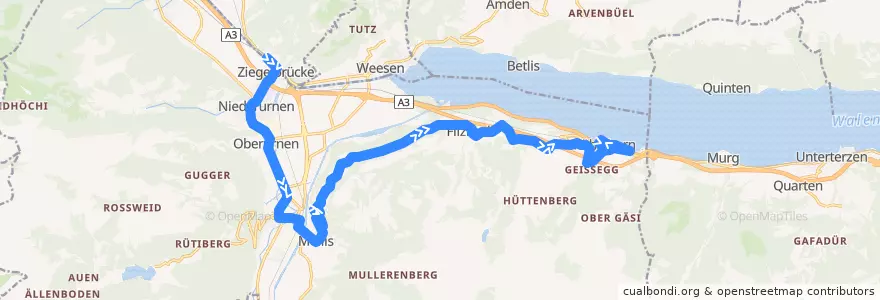 Mapa del recorrido Bus 511: Ziegelbrücke, Bahnhof Süd => Mühlehorn, Bahnhof de la línea  en Glarus Nord.