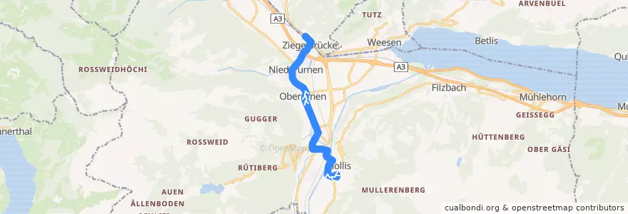Mapa del recorrido Bus 512: Mollis, Vorderdorf => Ziegelbrücke, Bahnhof Süd de la línea  en Glarus Nord.