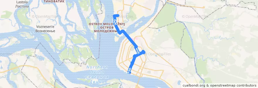 Mapa del recorrido Автобус 7: Морской-речной вокзал - улица Кедрова de la línea  en городской округ Архангельск.