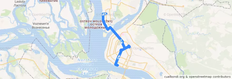 Mapa del recorrido Автобус 7: улица Кедрова - Морской-речной вокзал de la línea  en городской округ Архангельск.