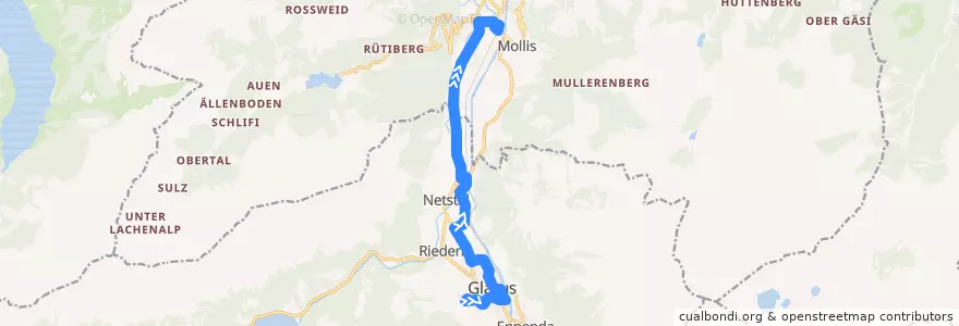 Mapa del recorrido Bus 502: Glarus, Pfrundhaus => Näfels-Mollis, Bahnhof de la línea  en Glaris.