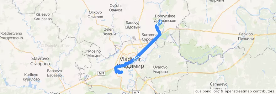 Mapa del recorrido Автобус №152: Микрорайон 8-ЮЗ => Ославское de la línea  en Vladimir Oblast.