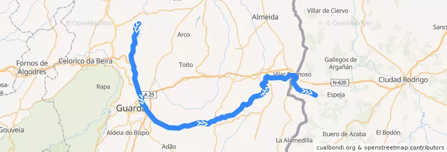 Mapa del recorrido Sud Expresso: Lisboa → Hendaye de la línea  en Beira Interior Norte.