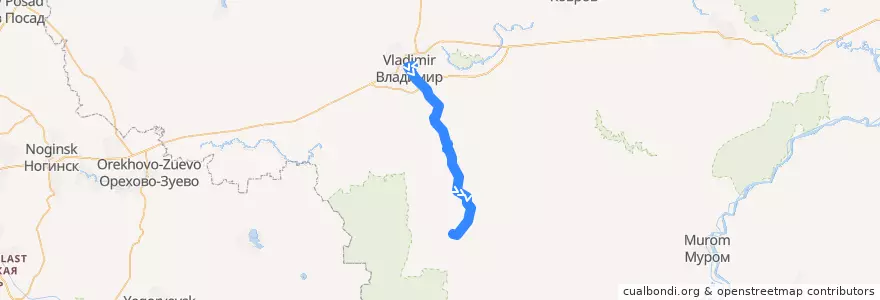 Mapa del recorrido Автобус №507: г.Владимир -> Гусь-Хрустальный de la línea  en Vladimir Oblast.