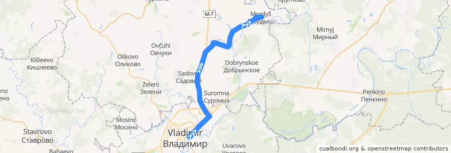 Mapa del recorrido Автобус №157 : г.Владимир -> Мордыш de la línea  en Óblast de Vladímir.