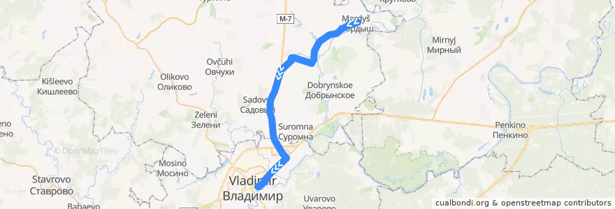 Mapa del recorrido Автобус №157: Мордыш -> г.Владимир de la línea  en Óblast de Vladímir.