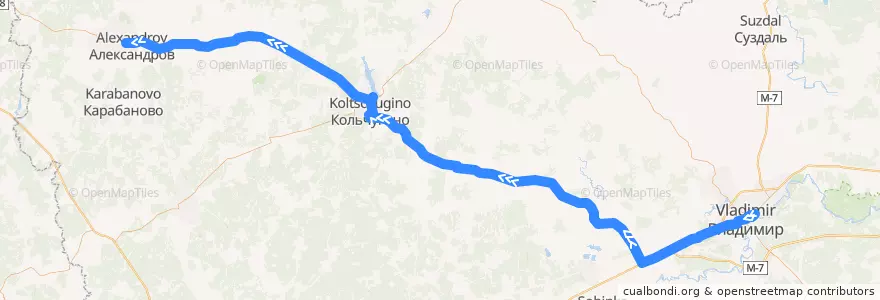 Mapa del recorrido Автобус №520 : г.Владимир -> Александров de la línea  en Óblast de Vladímir.