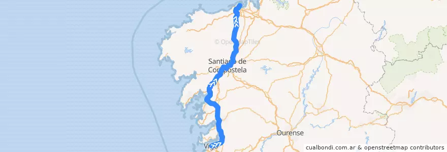 Mapa del recorrido LAV Eixo Atlántico Vigo - A Coruña de la línea  en Galizia.