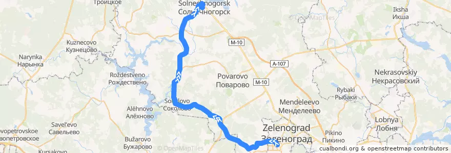 Mapa del recorrido Автобус № 497: Зеленоград - Соколово - Солнечногорск de la línea  en городской округ Солнечногорск.