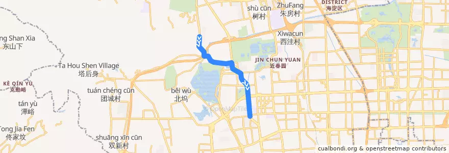 Mapa del recorrido Bus 特10: 国防大学 => 鲁谷公交场站 de la línea  en 海淀区.