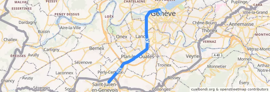 Mapa del recorrido Bus D: Bel-Air -> Saint-Julien SNCF de la línea  en Ginebra.