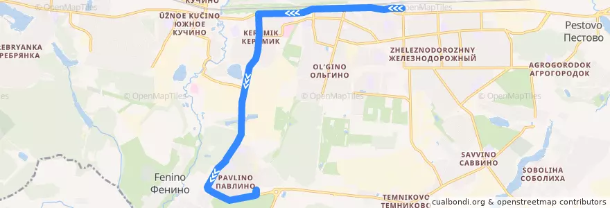 Mapa del recorrido Автобус 9: Станция Железнодорожная - Павлино de la línea  en Balashikhinsky District.