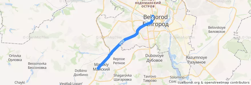Mapa del recorrido bus №102 de la línea  en Белгородский район.