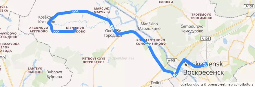 Mapa del recorrido Автобус №27: Воскресенск - Глиньково de la línea  en Voskresensky District.
