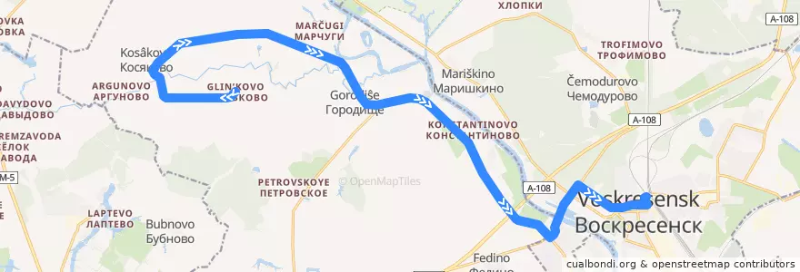 Mapa del recorrido Автобус №27: Глиньково - Воскресенск de la línea  en городской округ Воскресенск.