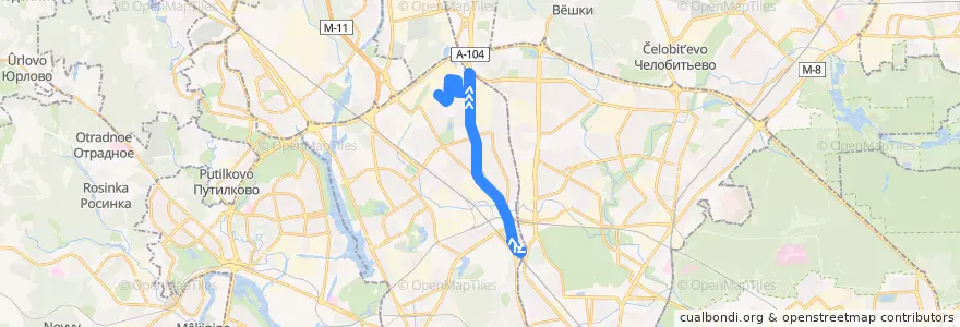 Mapa del recorrido Автобус 63: Метро "Петровско-Разумовская" — Лобненская улица de la línea  en Nördlicher Verwaltungsbezirk.