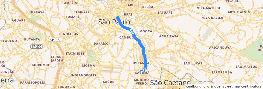 Mapa del recorrido 5105-10 Terminal Sacomã de la línea  en São Paulo.