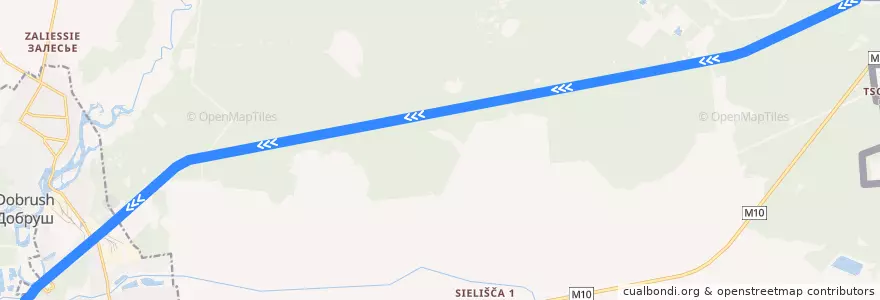 Mapa del recorrido Добруш - Гомель de la línea  en Беларусь.