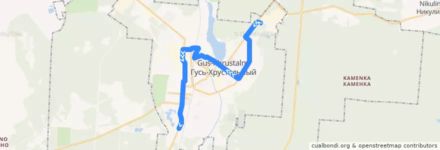 Mapa del recorrido авт. № 2: Кварцевый завод=>Кирпичный завод de la línea  en городской округ Гусь-Хрустальный.