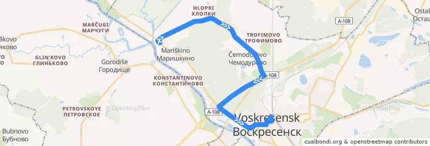 Mapa del recorrido Автобус №30: Маришкино - Чемодурово - Автостанция Воскресенск de la línea  en городской округ Воскресенск.
