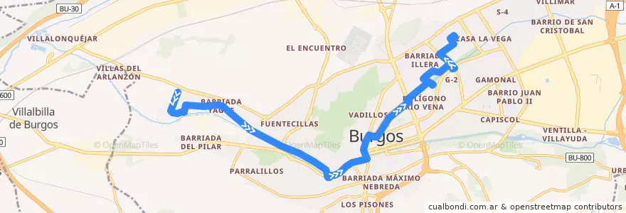 Mapa del recorrido L03: Barriada San Juan Bautista - G3 por Polígono Docente de la línea  en Burgos.