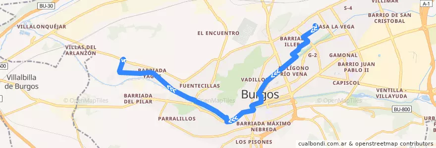 Mapa del recorrido L03: G3 -Barriada San Juan Bautista por Polígono Docente de la línea  en Burgos.