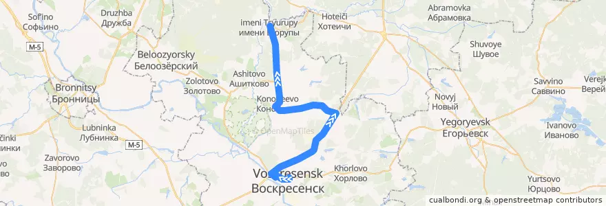 Mapa del recorrido Автобус №21: Воскресенск - Конобеево - Посёлок Цурюпы de la línea  en городской округ Воскресенск.