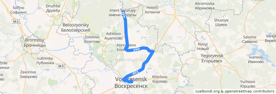 Mapa del recorrido Автобус №21: Посёлок Цурюпы - Конобеево - Воскресенск de la línea  en городской округ Воскресенск.