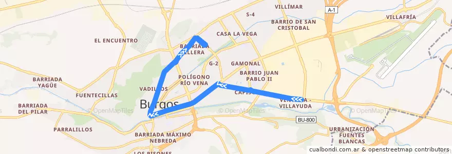 Mapa del recorrido L04: Ventilla - Polideportivo Talamillo de la línea  en Burgos.