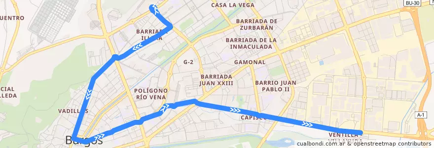 Mapa del recorrido L04: Polideportivo Talamillo - Ventilla de la línea  en Burgos.