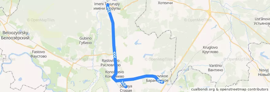 Mapa del recorrido Автобус №21: Барановское - Старая - Конобеево - Посёлок Цурюпы de la línea  en городской округ Воскресенск.
